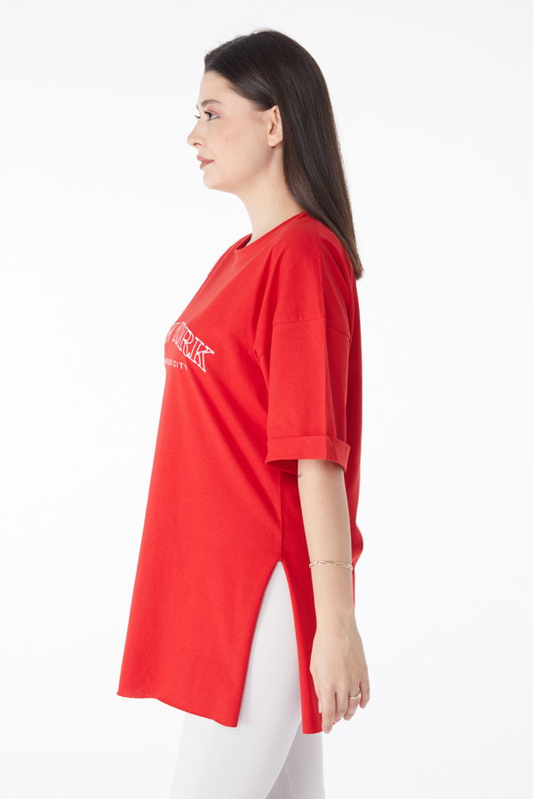 Kısa Kollu Baskılı T-shirt Kırmızı - 25138