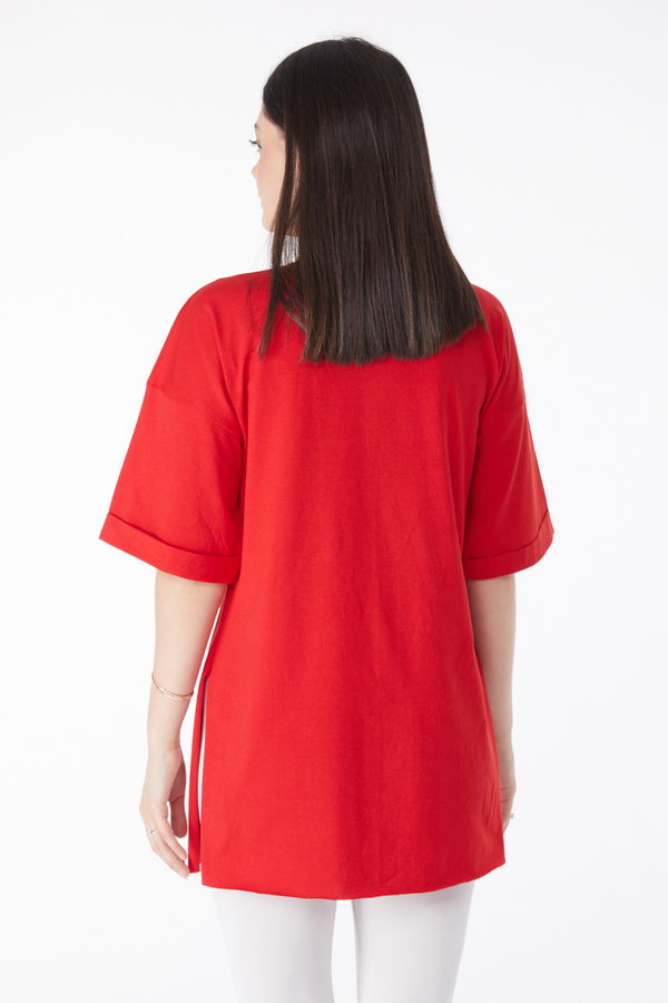 Kısa Kollu Baskılı T-shirt Kırmızı - 25138
