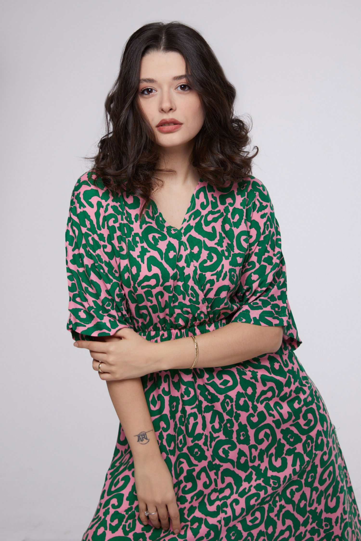 Desenli Elbise Pembe - 25152 PEMBE