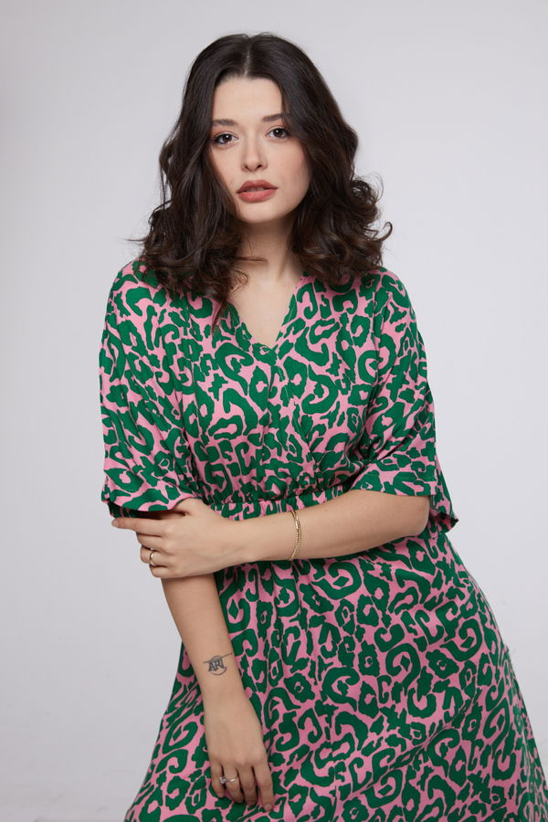 Desenli Elbise Pembe - 25152 PEMBE