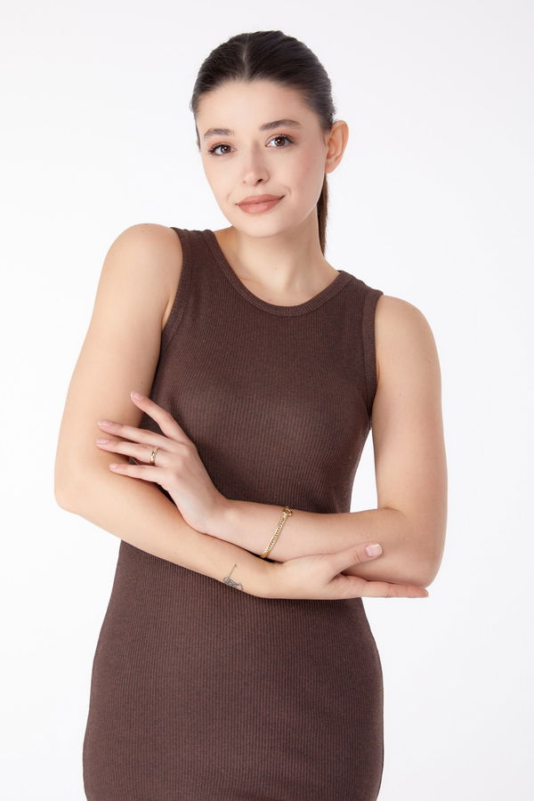 Midi Elbise Kahverengi - 25158 KAHVERENGİ