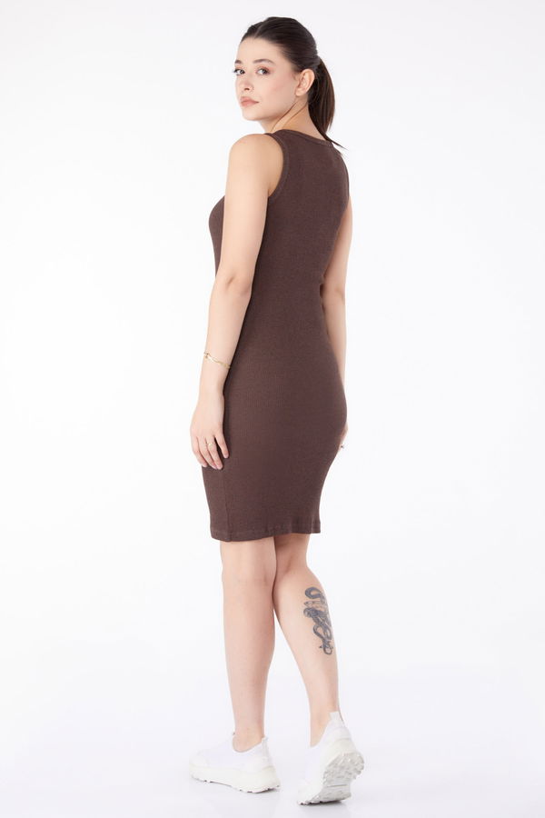 Midi Elbise Kahverengi - 25158 KAHVERENGİ