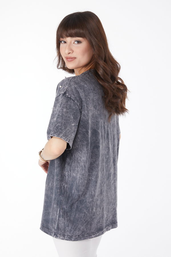 İnci Detaylı T-shirt Gri - 25166 GRİ
