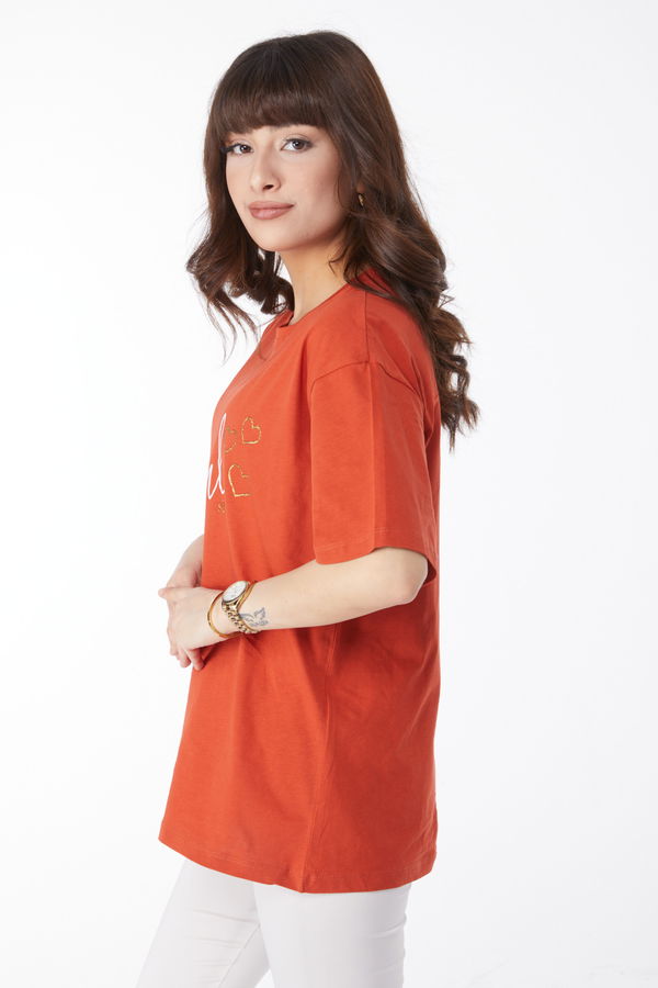 Baskılı T-shirt Kiremit - 25167 KİREMİT