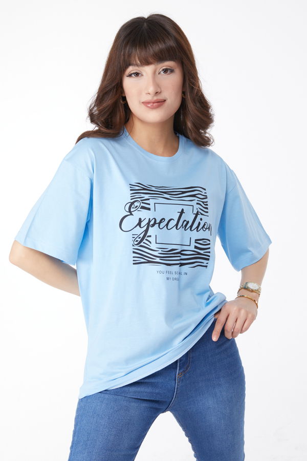Baskılı T-shirt Mavi - 25168