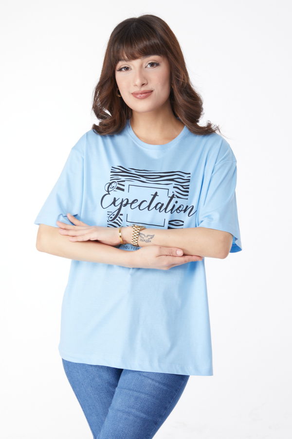 Baskılı T-shirt Mavi - 25168