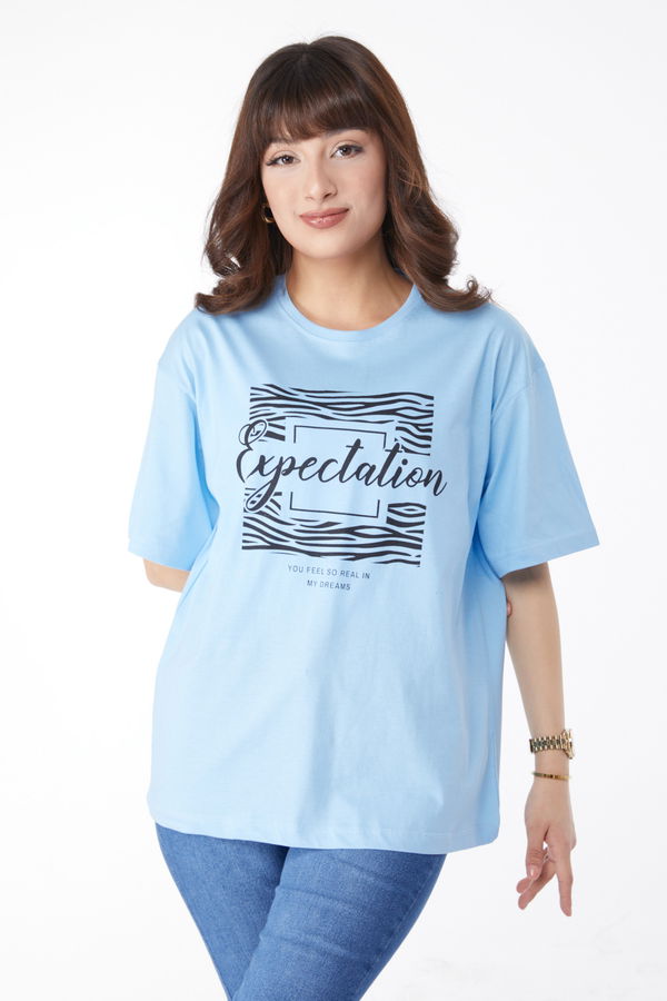 Baskılı T-shirt Mavi - 25168