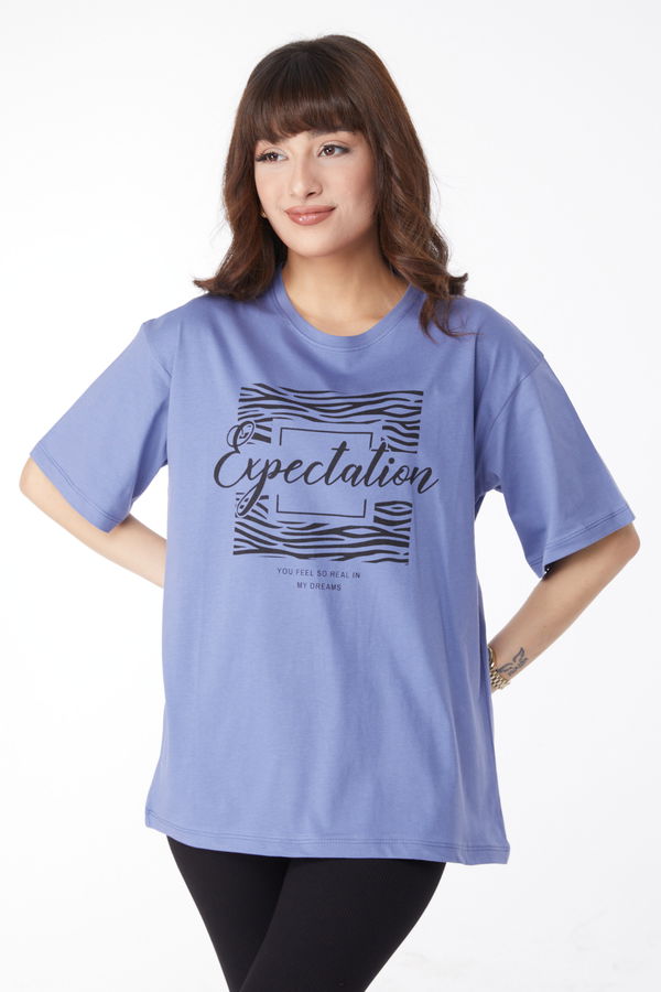 Baskılı T-shirt Mavi - 25168