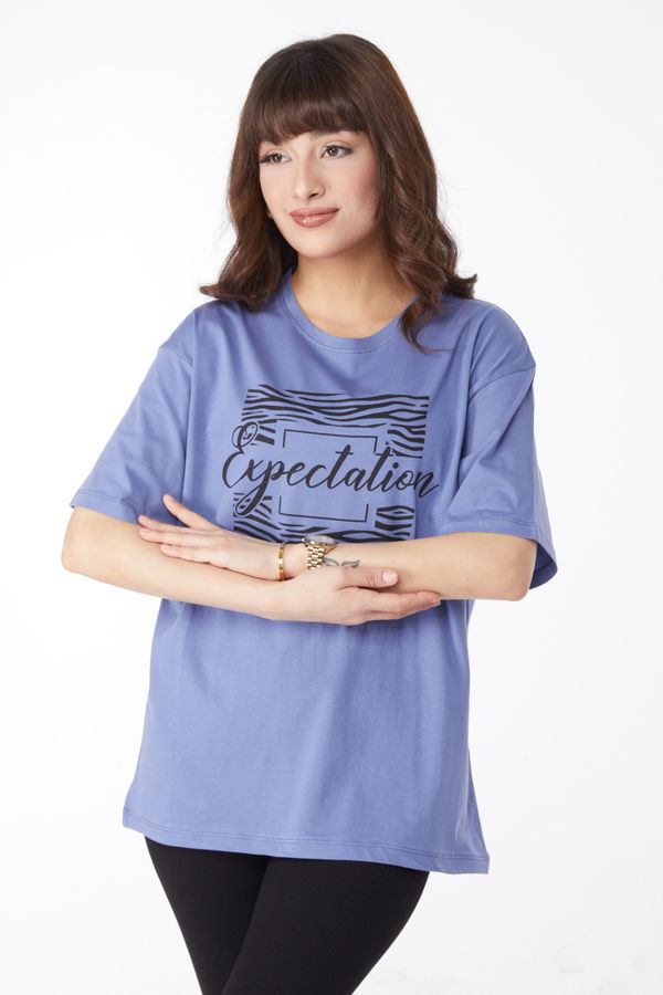Baskılı T-shirt Mavi - 25168