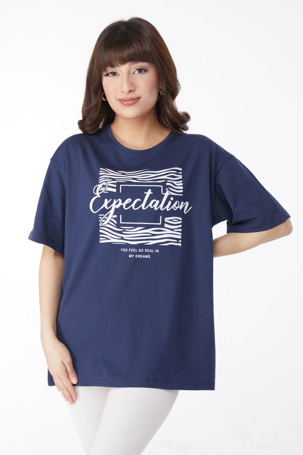Baskılı T-shirt Lacivert - 25168 LACİVERT