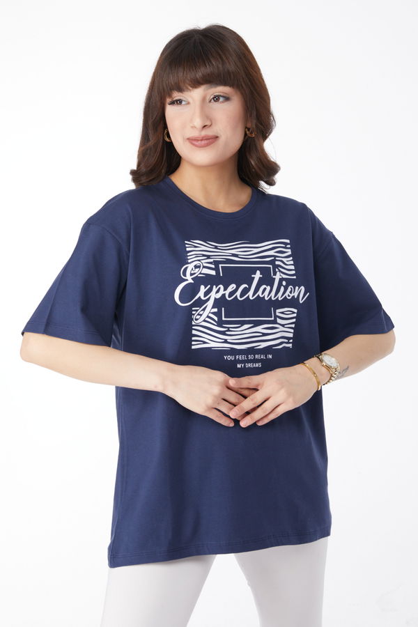 Baskılı T-shirt Lacivert - 25168 LACİVERT