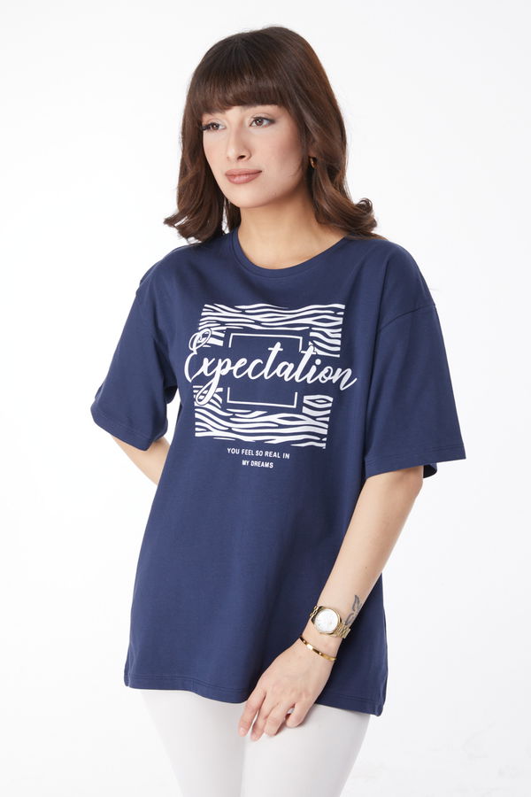 Baskılı T-shirt Lacivert - 25168 LACİVERT