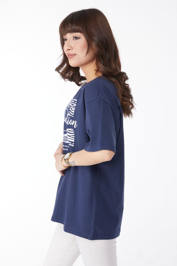 Baskılı T-shirt Lacivert - 25168 LACİVERT