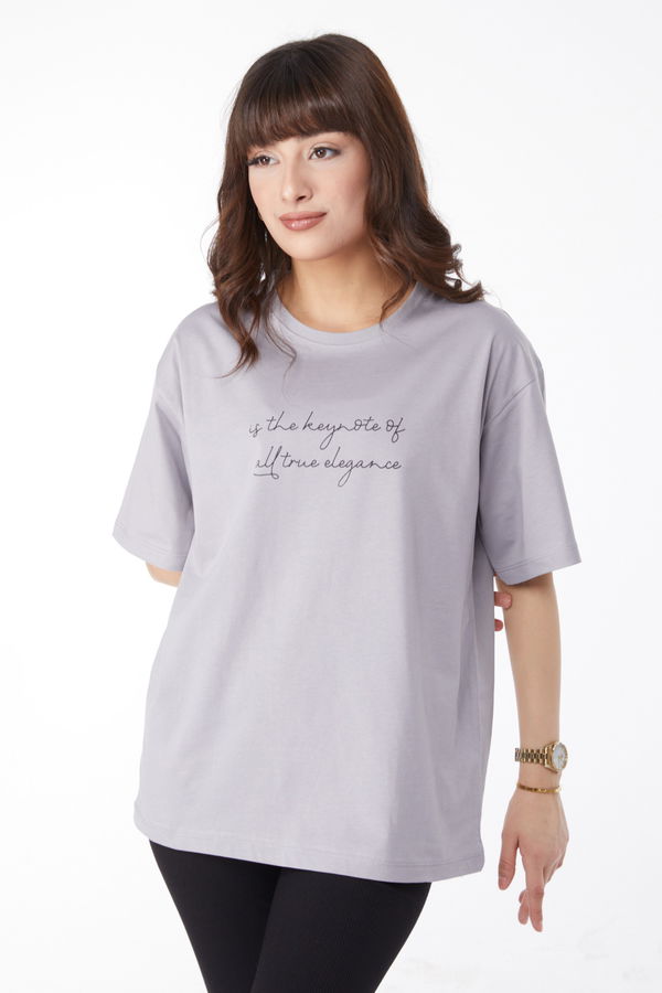 Baskılı T-shirt Gri - 25169