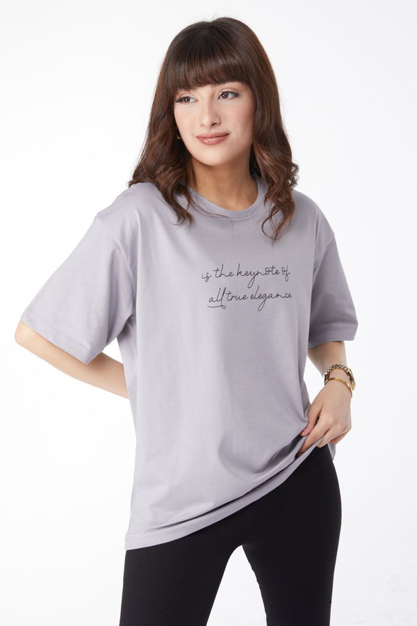 Baskılı T-shirt Gri - 25169
