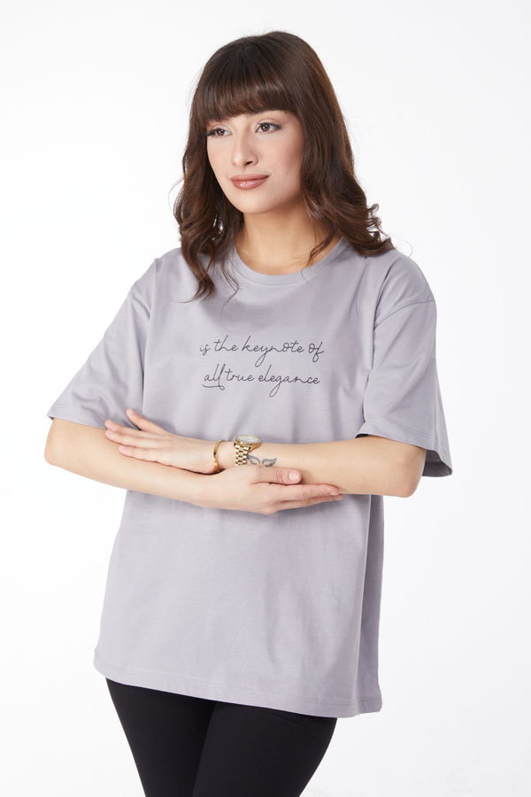 Baskılı T-shirt Gri - 25169