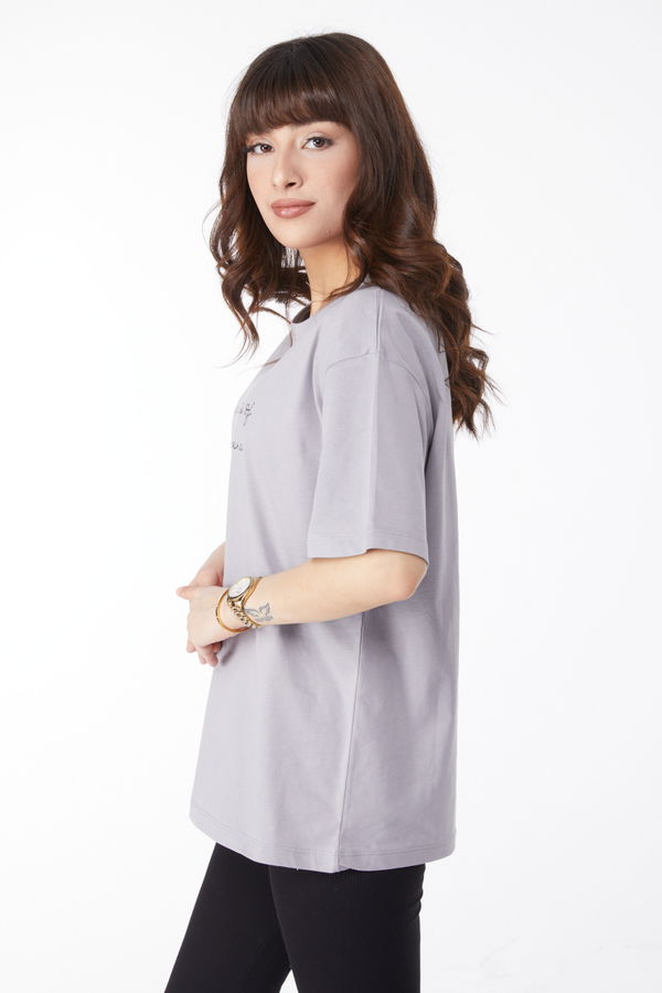 Baskılı T-shirt Gri - 25169