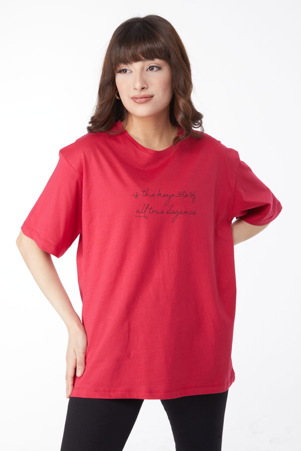 Baskılı T-shirt Fuşya - 25169 FUŞYA