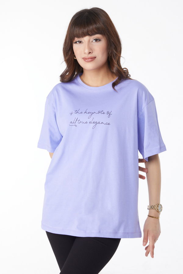 Baskılı T-shirt Lila - 25169 LİLA
