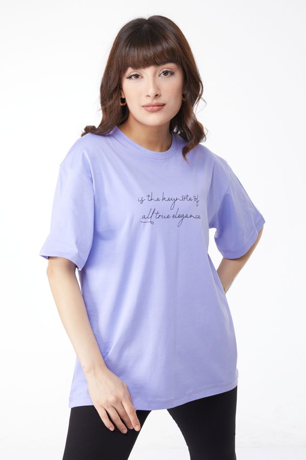 Baskılı T-shirt Lila - 25169 LİLA