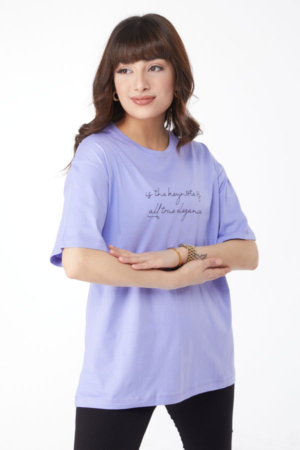 Baskılı T-shirt Lila - 25169 LİLA