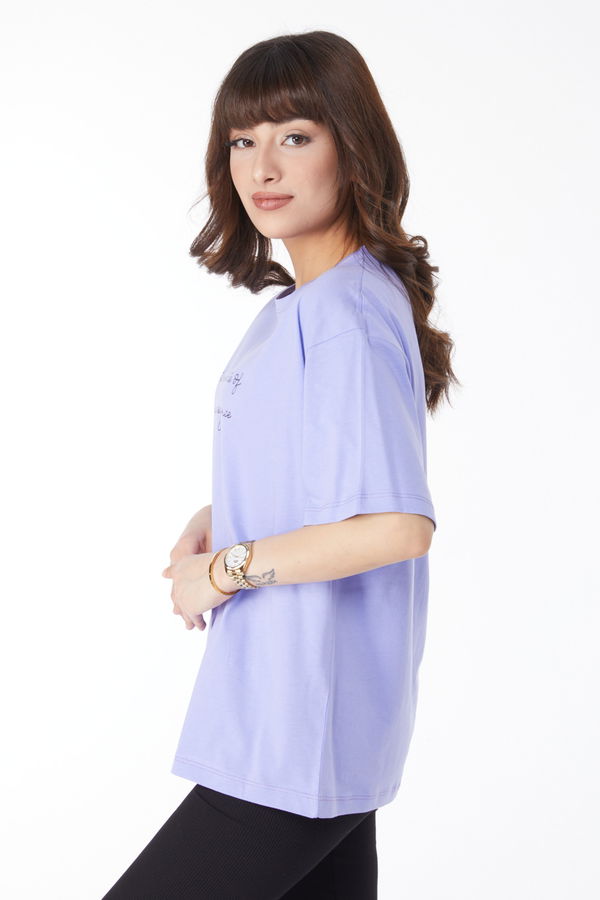 Baskılı T-shirt Lila - 25169 LİLA
