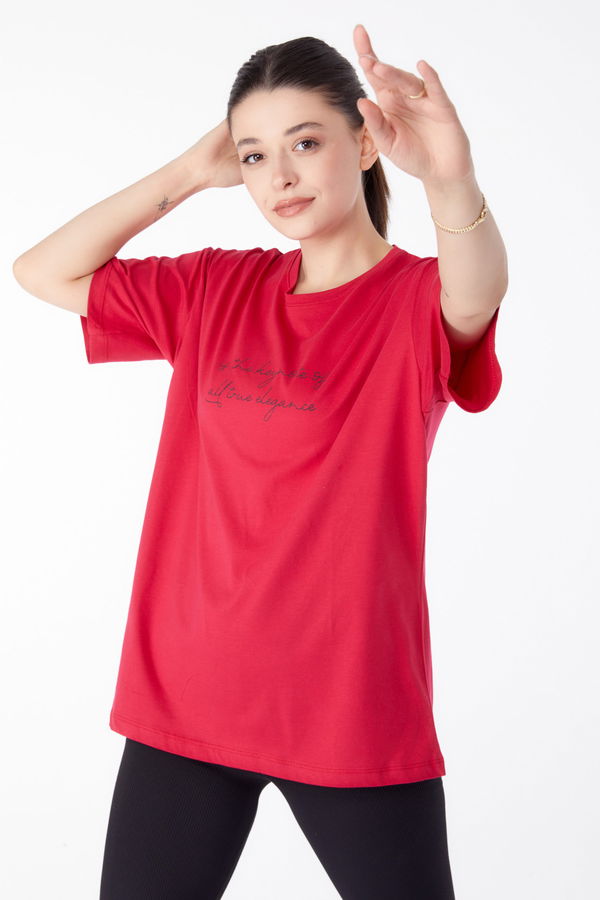 Baskılı T-shirt Kırmızı - 25169 Kırmızı