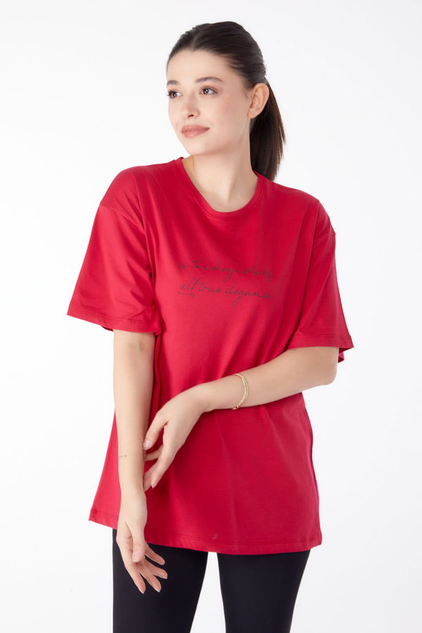 Baskılı T-shirt Kırmızı - 25169 Kırmızı