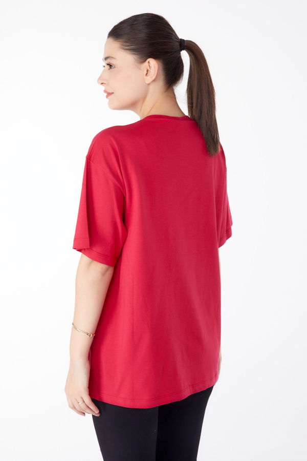 Baskılı T-shirt Kırmızı - 25169 Kırmızı