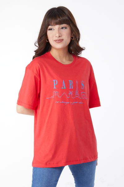Baskılı T-shirt Kırmızı - 25170