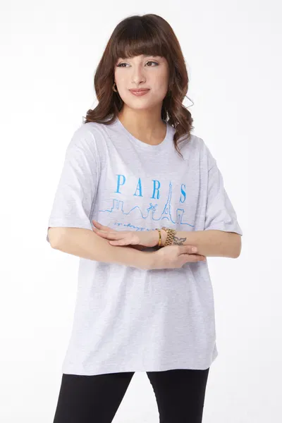 Baskılı T-shirt Gri - 25170