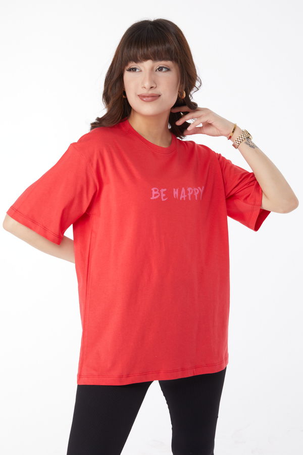 Baskılı T-shirt Kırmızı - 25171 Kırmızı