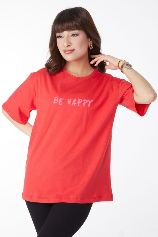 Baskılı T-shirt Kırmızı - 25171 Kırmızı