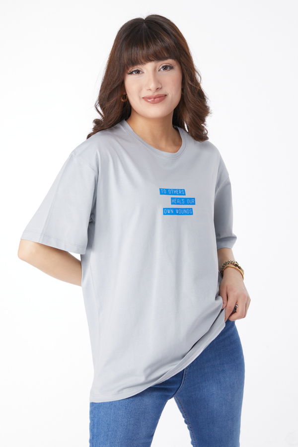Baskılı T-shirt Gri - 25172 GRİ
