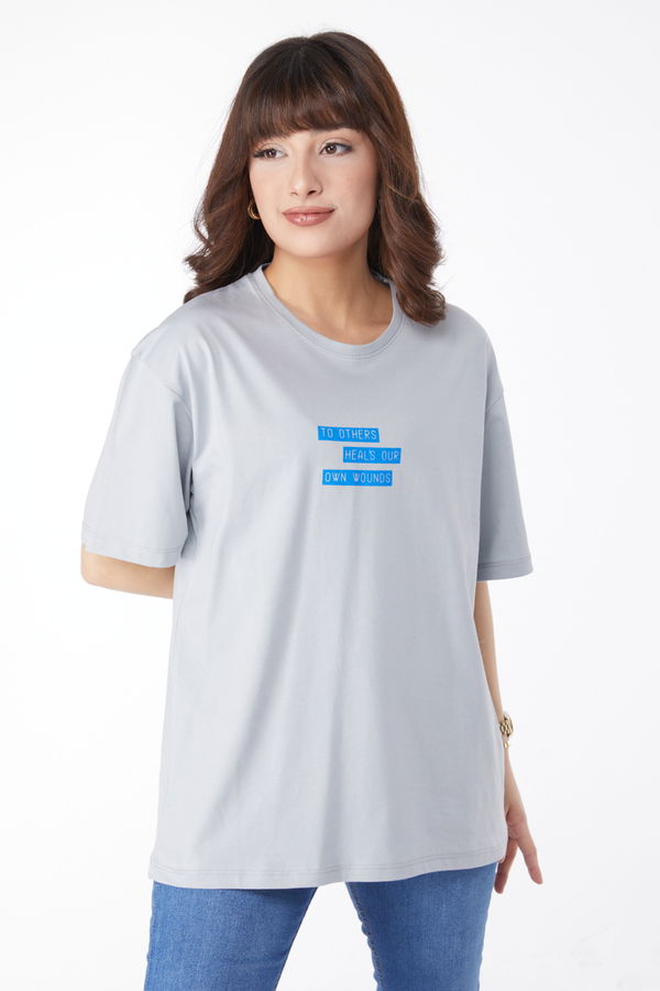 Baskılı T-shirt Gri - 25172 GRİ