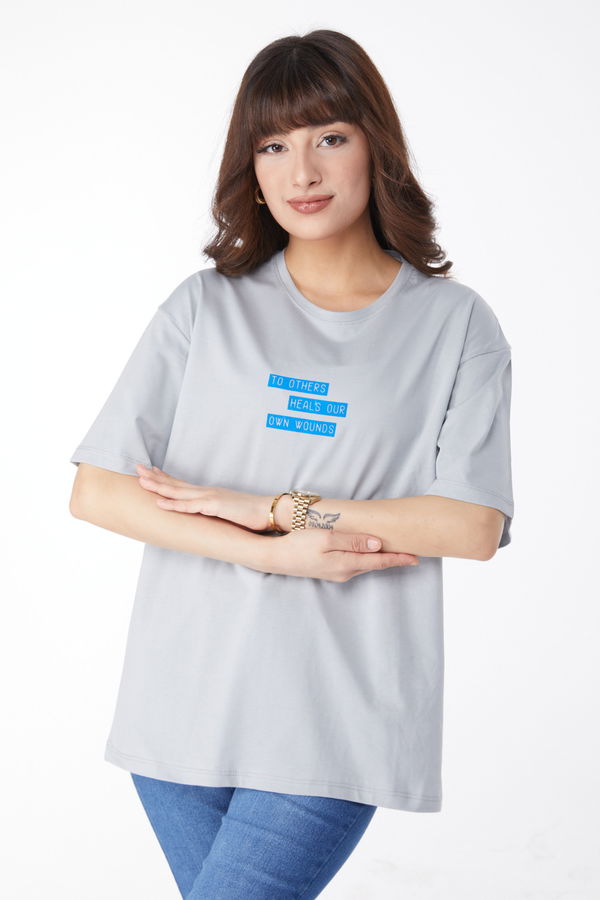 Baskılı T-shirt Gri - 25172 GRİ