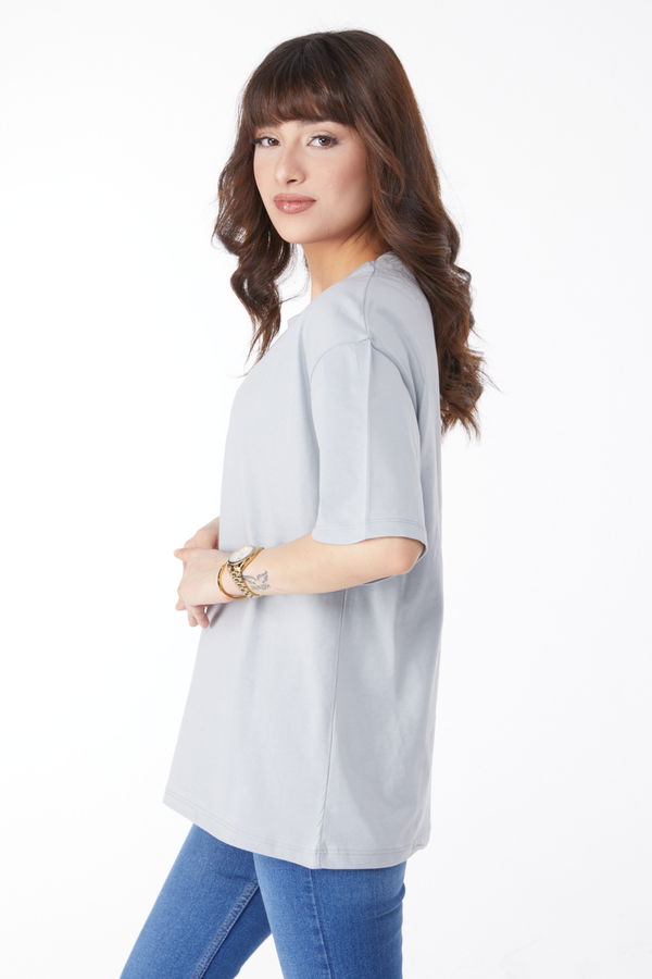 Baskılı T-shirt Gri - 25172 GRİ