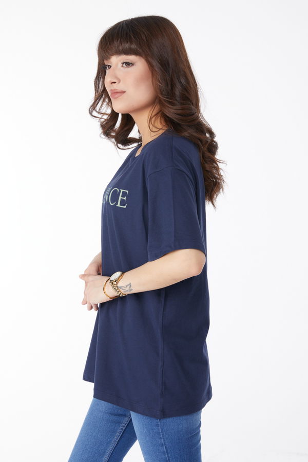 Baskılı T-shirt Lacivert - 25174 LACİVERT