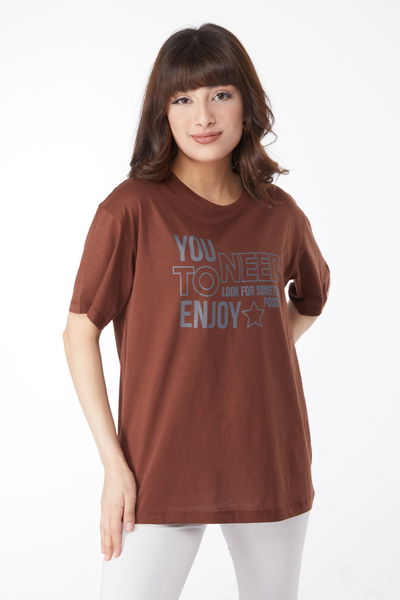 Baskılı T-shirt Kahverengi - 25175