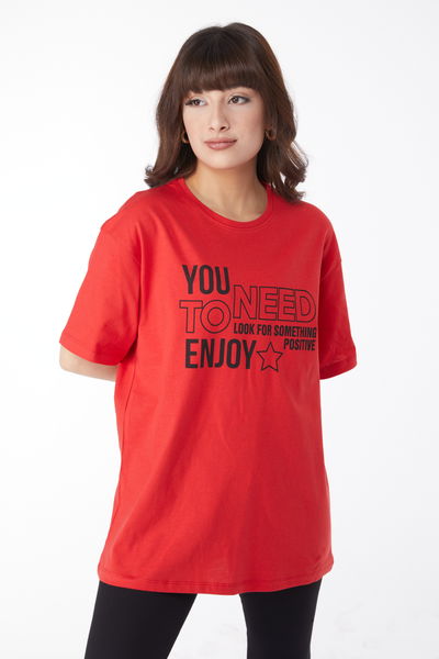 Baskılı T-shirt Kırmızı - 25175