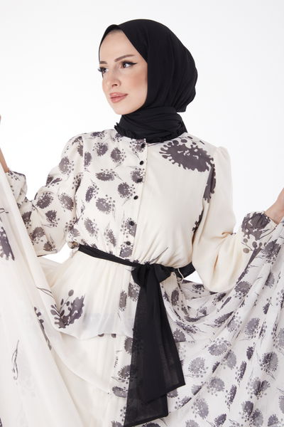 Kuşaklı Abiye Elbise Siyah - 25204