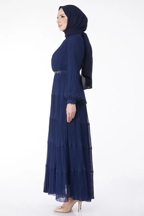 Piliseli Abiye Elbise Lacivert - 25205 LACİVERT