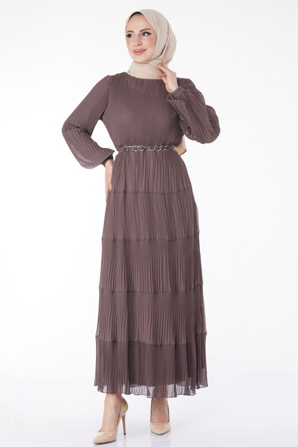 Piliseli Abiye Elbise Vizon - 25205 VİZON
