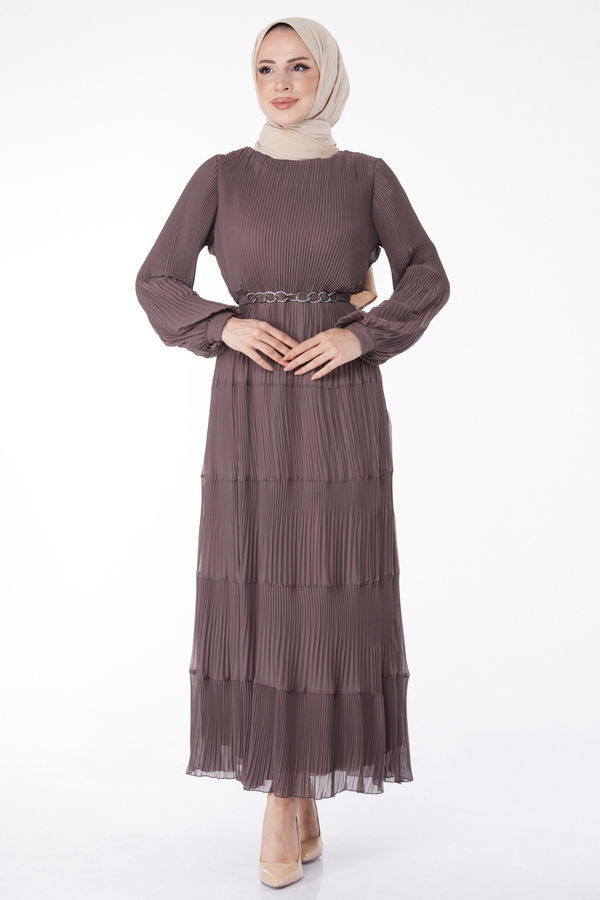 Piliseli Abiye Elbise Vizon - 25205 VİZON