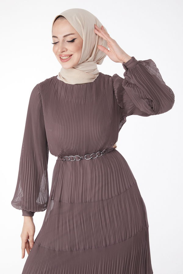 Piliseli Abiye Elbise Vizon - 25205 VİZON