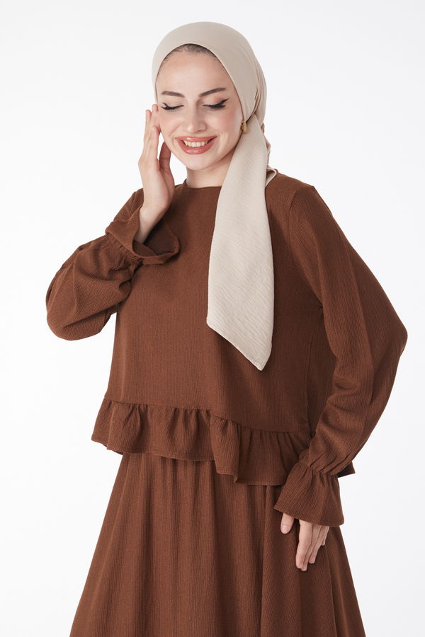 Bürümcük Bluz +Etek İkili Takım Kahverengi - 25263