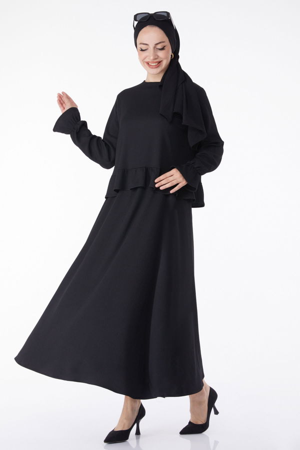 Bürümcük Bluz +Etek İkili Takım Siyah - 25263