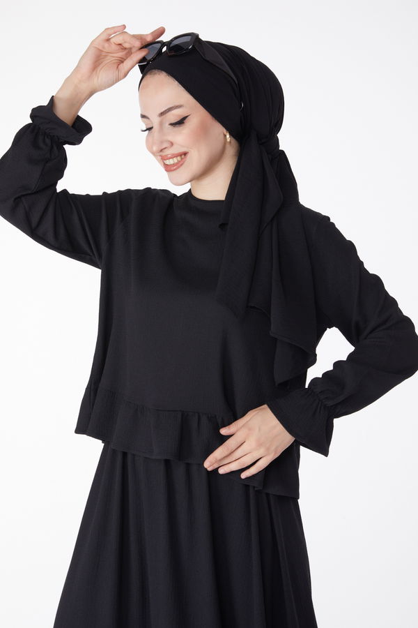 Bürümcük Bluz +Etek İkili Takım Siyah - 25263