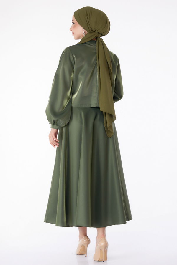 Saten Abiye Elbise Haki - 25278 HAKİ