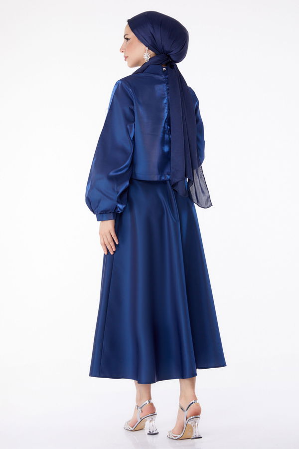 Saten Abiye Elbise Lacivert - 25278